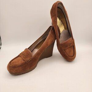 Michael Kors Women's Suede Wedge Platform Loafers Size 9M 70's Mod Collegecore